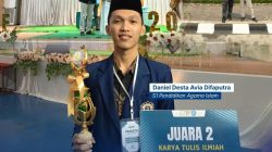 Daniel Desta, Mahasiswa PAI USIP, Sabet Juara 2 Nasional Lomba Karya Tulis di UIN Salatiga