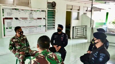 Tingkatkan Sinergitas di Tingkat Kewilayahan, Personil Satbrimob Polda Sumsel Sambangi Makoramil 403/15 Sumber Jaya OKU Timur