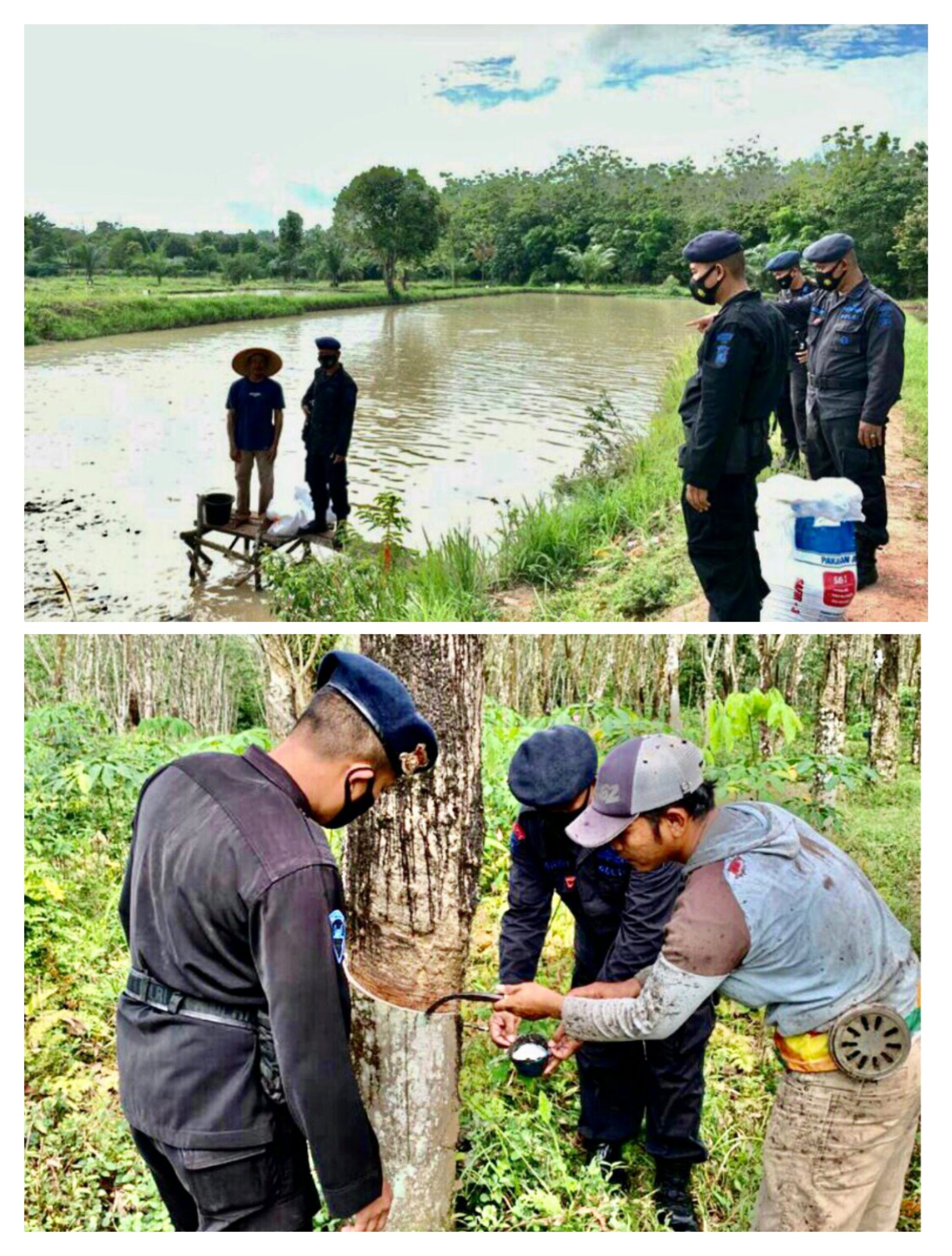 Sambangi Petani Karet dan Peternak Ikan  di OKU Timur, Personel Brimob Mendapat Sambutan Hangat