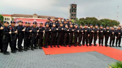 Dipimpin Langsung Kapolri, Dansat Brimob Sumsel Hadiri Upacara Penguatan Struktur Organisasi Korps Brimob Di Mako Brimob Polri Depok