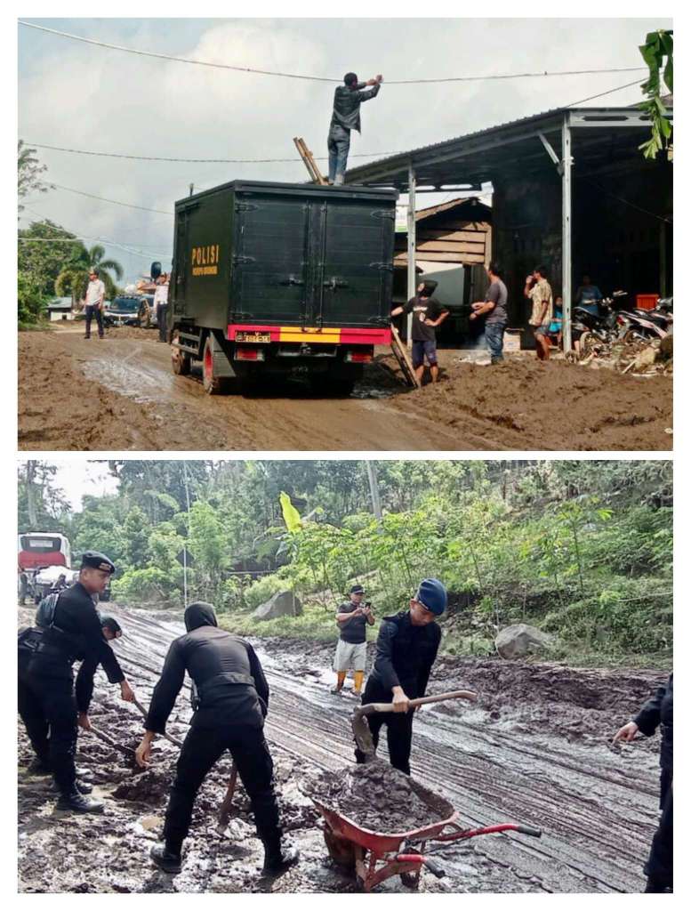 Akses Jalan Di Oku Selatan Tertutup Material Longsor, Personel Brimob Sumsel Bersama Unsur Terkait Terus Berupaya Buka Jalur