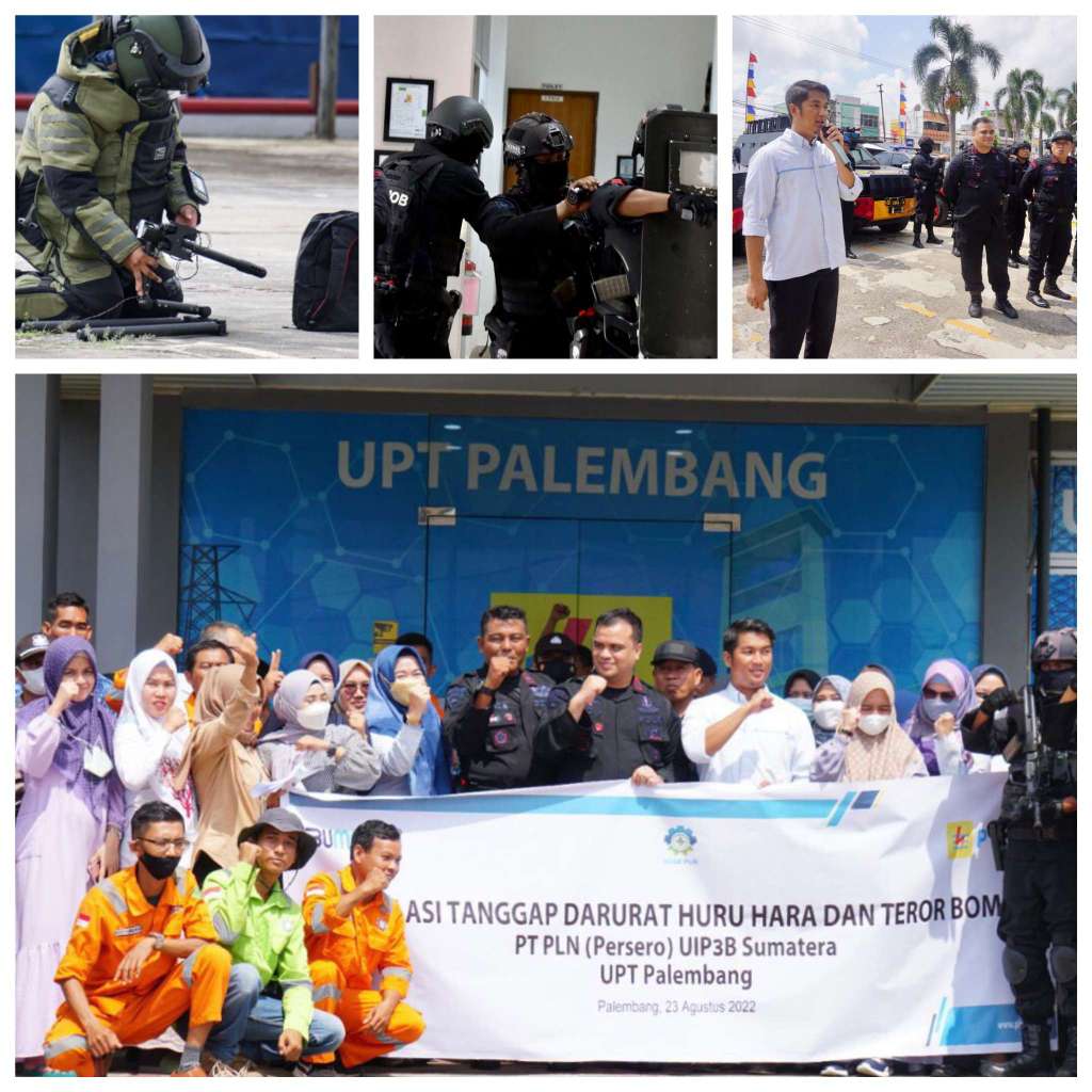 Tanggap Darurat,  PT. PLN (Persero) UIP3B Sumatera UPT Palembang Gandeng Brimob Polda Sumsel Menggelar Simulasi