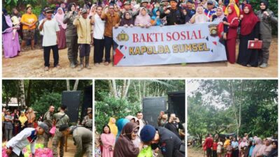 Bakti Sosial,  Dansat Brimob Polda Sumsel Mewakili Kapolda Bagikan 200 Paket Sembako Kepada Warga Disekitar Lokasi Latihan