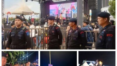 Perkuatan Polrestabes Palembang, Brimob Sumsel Lakukan Pengamanan Konser Musik Disejumlah Titik