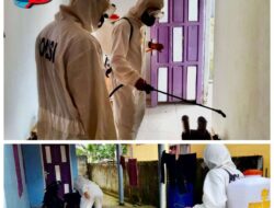 Giat Penyemprotan Desinfektan Oleh Brimob Sumsel Di Wilayah PALI Untuk Menekan Penyebaran Virus Covid-19