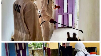 Giat Penyemprotan Desinfektan Oleh Brimob Sumsel Di Wilayah PALI Untuk Menekan Penyebaran Virus Covid-19