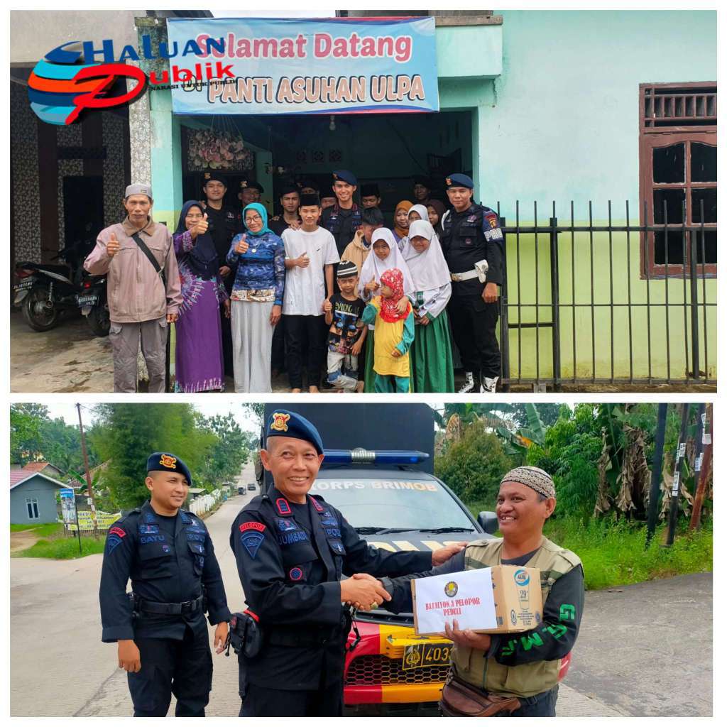 Brimob Sumsel Salurkan Bantuan Melalui Panti Asuhan Ulpa, Dengan Berbagi Sembako