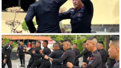 Asah Kemampuan,  Usai Apel Pagi Personel Brimob Sumsel Dilanjutkan Dengan Latihan Beladiri