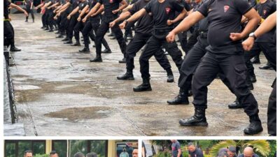 Personil Brimob Polda Sumsel Berlatih Ilmu Beladiri Praktis Brigade Untuk Meningkatkan Keterampilan Anggota