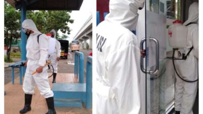 Langkah Pencegahan Terhadap Penyebaran Covid-19 di Kota Palembang, Brimob Sumsel Rutin Melaksanakan Penyemprotan Desinfektan