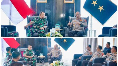 Dansat Brimob dampingi Kapolda Sumsel Terima Kunjungan Danpuspomad TNI di Mapolda
